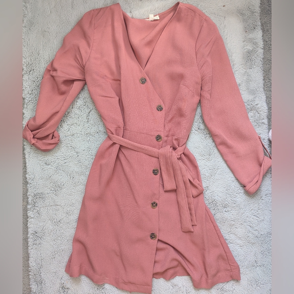 Day to Day by Blu Pepper Wrap Dress | Button Front Belted Long Sleeve | Size Lar